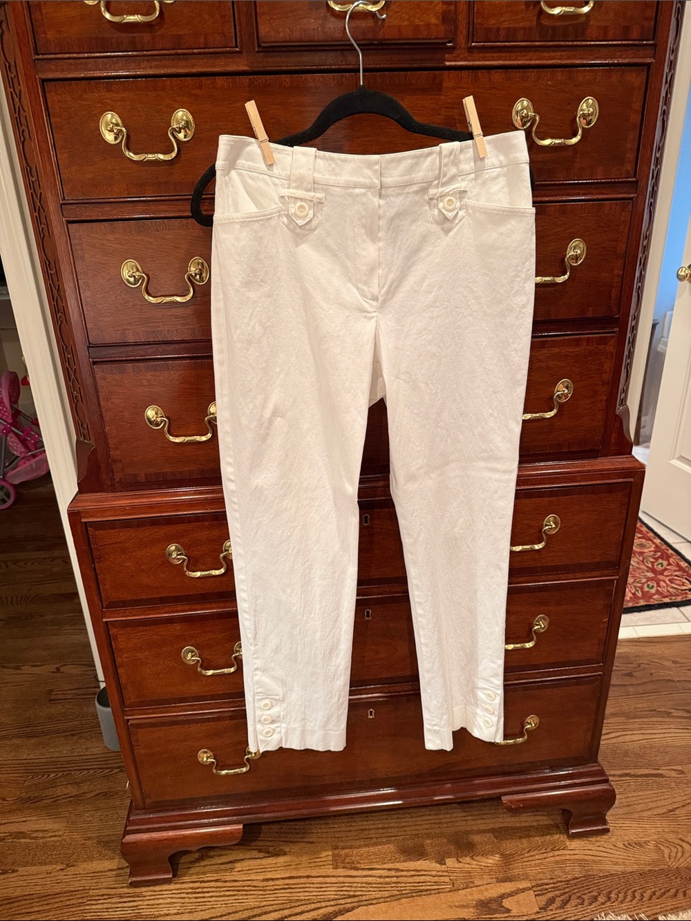 Carlisle White Women's Pants with Tab Detail 10